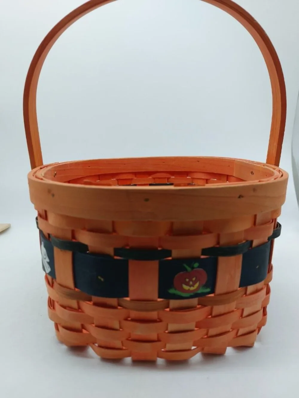 Halloween Basket Tan Brown Handle Black Ban Cat Ghost 5.5